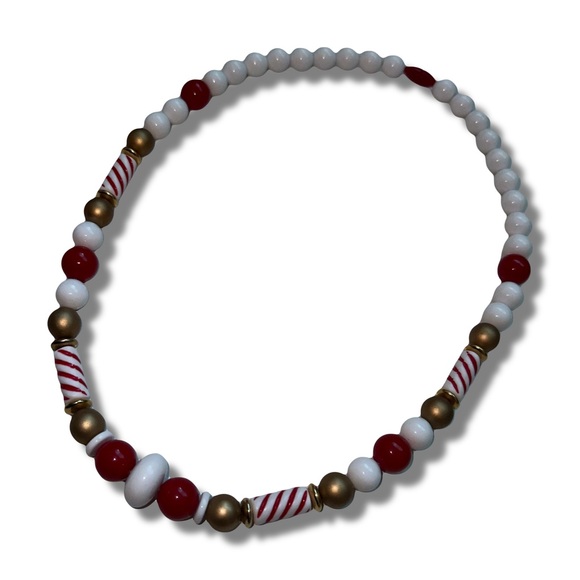 Vintage Jewelry - Vintage Red, White, and Gold Beaded Necklace